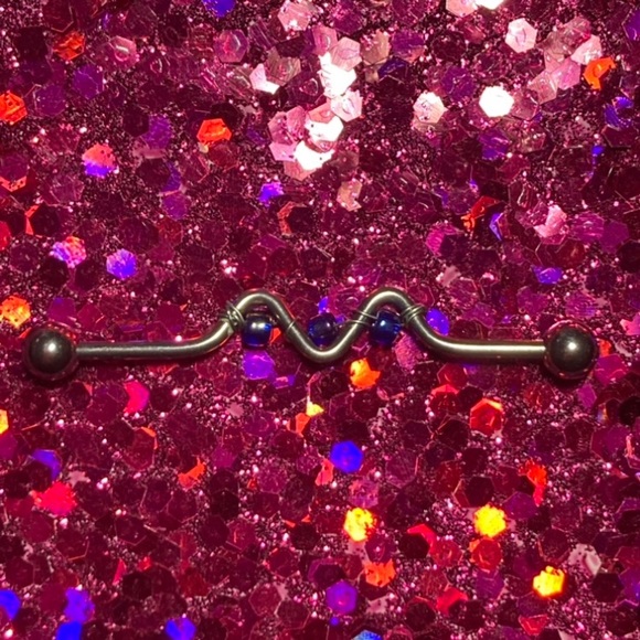 Industrial Bar Piercing Barbell Size 14g Silver Blue Purple Swirl Design alt NEW - Picture 5 of 6